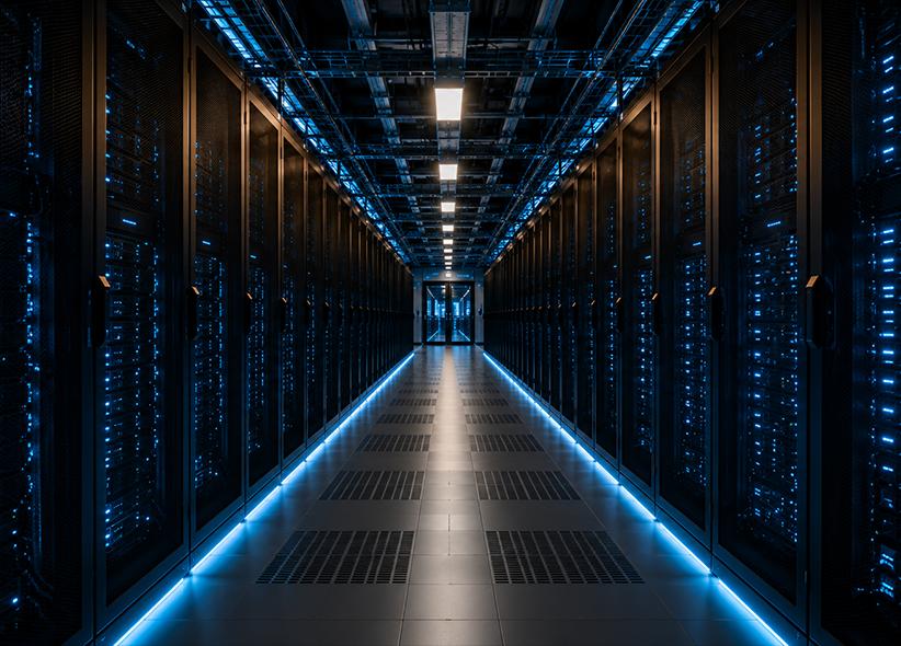 Professional data center infrastructure with secure server racks