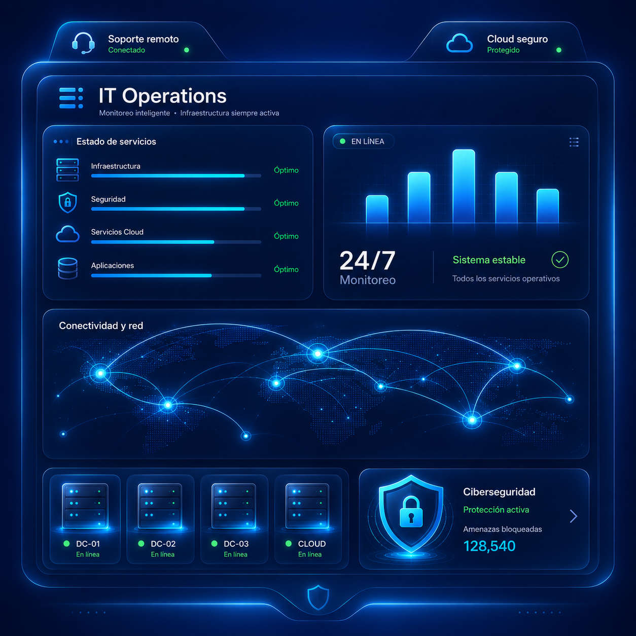 Futuristic IT operations interface